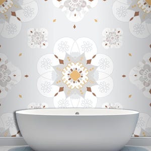 Carta da parati murale per bagno con motivo floreale mandala orientale impermeabile