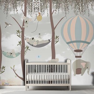 Carta da parati murale per bambini con simpatici koala e palloncini volanti per cameretta dei bambini