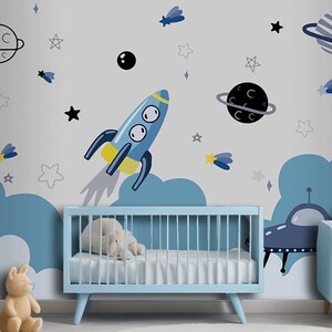 Carta da parati murale a tema spaziale per la cameretta dei bambini, carta da parati murale per la cameretta dei bambini con astronauta, per ragazzi e ragazze