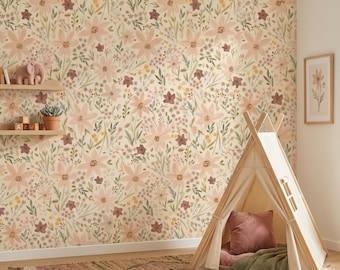 Ditsy Wildflower Wallpaper for Living Room Kitchen Bedroom Kids Room Bathroom, Peel and Stick Small Floral Mural, Vintage Cottagecore Paper