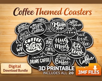 Paquete de posavasos divertidos: 20 diseños + soporte, archivos 3MF (descarga digital)