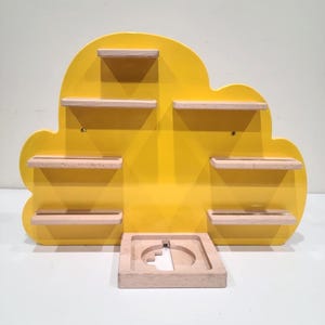 Smudge and Snail Cloud tonies shelf - Gloss Yellow - Magnetic & Wooden shelf compatible with Tonies Characters and Toniebox