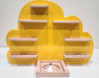 Smudge and Snail Cloud tonies shelf - Gloss Yellow - Magnetic & Wooden shelf compatible with Tonies Characters and Toniebox 1 and 2