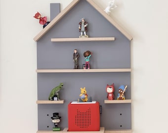 Smudge and Snail House extra large tonies shelf - Mole Grey - Magnetic & Wooden shelf compatible with Tonies Characters and Toniebox 1 and 2