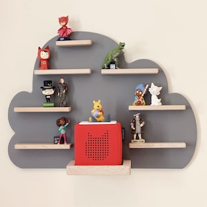 Smudge and Snail Cloud tonies shelf - Mole Grey - Magnetic & Wooden shelf compatible with Tonies Characters and Toniebox