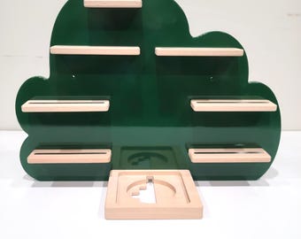 Smudge and Snail Cloud tonies shelf - Gloss Green - Magnetic & Wooden shelf compatible with Tonies Characters and Toniebox 1 and 2