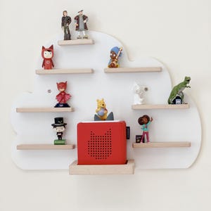 Smudge and Snail Cloud tonies shelf - White - Magnetic & Wooden shelf compatible with Tonies Characters and Toniebox