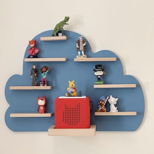 Smudge and Snail Cloud tonies shelf - Dusk Blue - Magnetic & Wooden shelf compatible with Tonies Characters and Toniebox