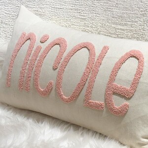 Personalized Punch Needle Name Pillow Cover: Custom Kids Room Decor
