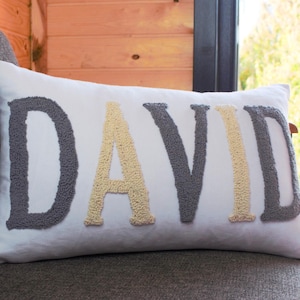 Personalized Punch Needle Nursery Pillow: Custom Baby Name, 100% Cotton