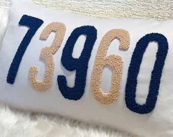 Custom Zip Code Punch Needle Pillow, First Home Gift, Lumbar Throw