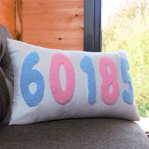 Punch Needle Pillow, First Home Gift, Housewarming Gift, Zip Code Pillow, Throw Pillow, Real Estate Agent Gift, Personalized New Home Gift
