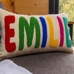 Embroidered Name Pillow: Personalized Punch Needle Nursery Decor