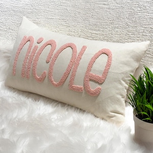 Personalized Punch Needle Name Pillow Cover, Birthday Gift for Her, Kids Room Decor, Custom Name Pillow, Dorm Gift, Custom Baby Gift, Pillow