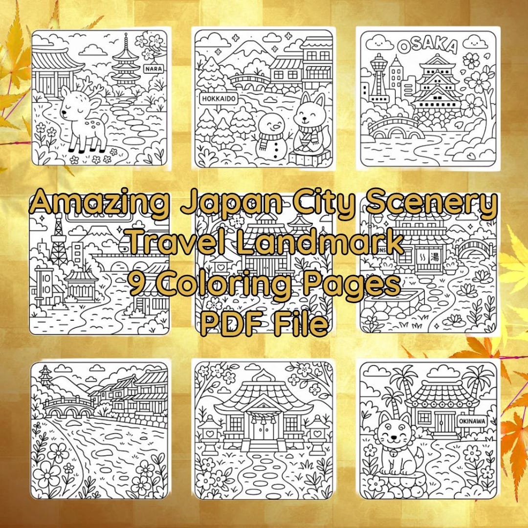 Japan Travel Coloring Book : Kawaii City Landmarks (PDF Printable Sheet ...