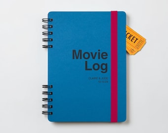 Movie Log – Personalized Handmade A5 Film Journal | Adriatic Blue and Cherry Edition