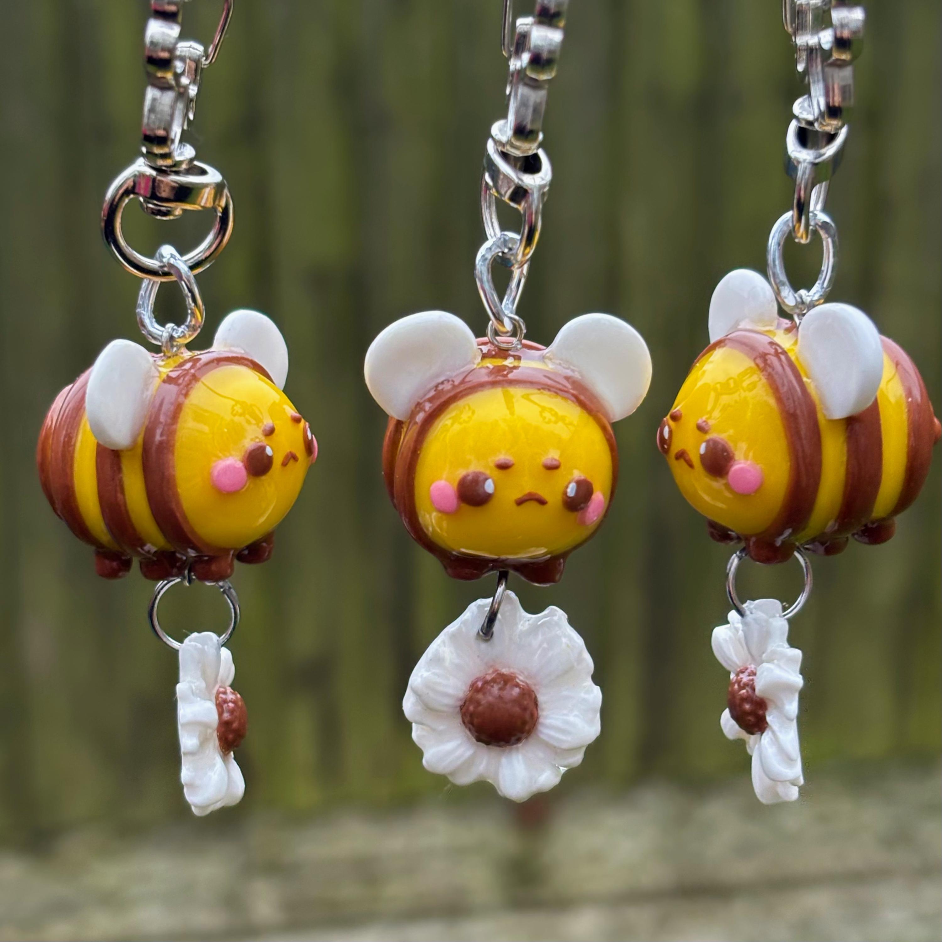 Spring Keychain Bee Worried Bee Keychain | Handmade Polymer Clay Bumble Bee Sculpture, Cute ...