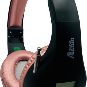 Auriculares con radio FM personal portátil con antena extraíble para una excelente recepción, para caminar, trotar, relajarse, ir a la escuela y escuchar radio (negro y oro rosa)