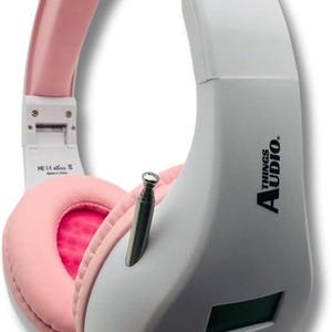 Auriculares con radio FM personal portátil con antena extraíble para una excelente recepción, para caminar, trotar, relajarse, ir a la escuela y hablar por radio (blanco y rosa)