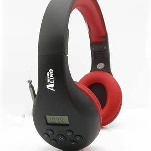 Auriculares con radio FM personal portátil con antena extraíble para una excelente recepción, para caminar, trotar, relajarse, ir a la escuela y hablar por radio (negro y rojo)