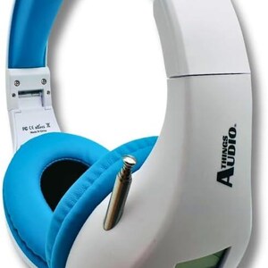 Auriculares con radio FM personal portátil con antena extraíble para una excelente recepción, para caminar, trotar, relajarse, ir a la escuela y hablar por radio (blanco y azul)