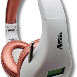 Auriculares con radio FM personal portátil con antena extraíble para una excelente recepción, para caminar, trotar, relajarse, ir a la escuela y escuchar radio (blanco y oro rosa)