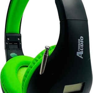Auriculares con radio FM personal portátil con antena extraíble para una excelente recepción, para caminar, trotar, relajarse, ir a la escuela y hablar por radio (negro y verde lima)