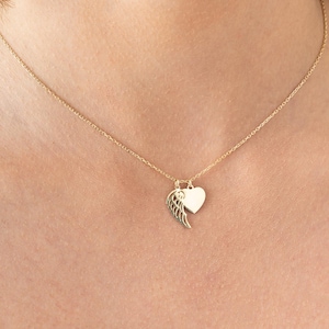 Collar con colgante de corazón y alas de ángel de plata de ley – Joyería personalizada con colgante de piedra natal
