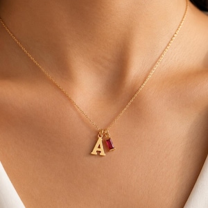 Collar con inicial personalizada y piedra natal talla baguette, collar con letra de plata de ley 925, regalo personalizado para mujer, joyería de oro.