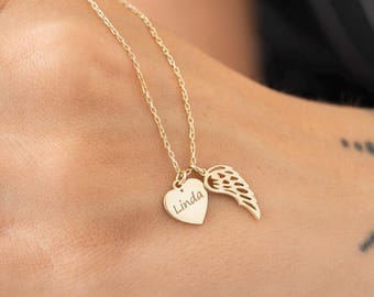 Personalized Sterling Silver Angel Wing Heart Necklace – Birthstone Jewelry