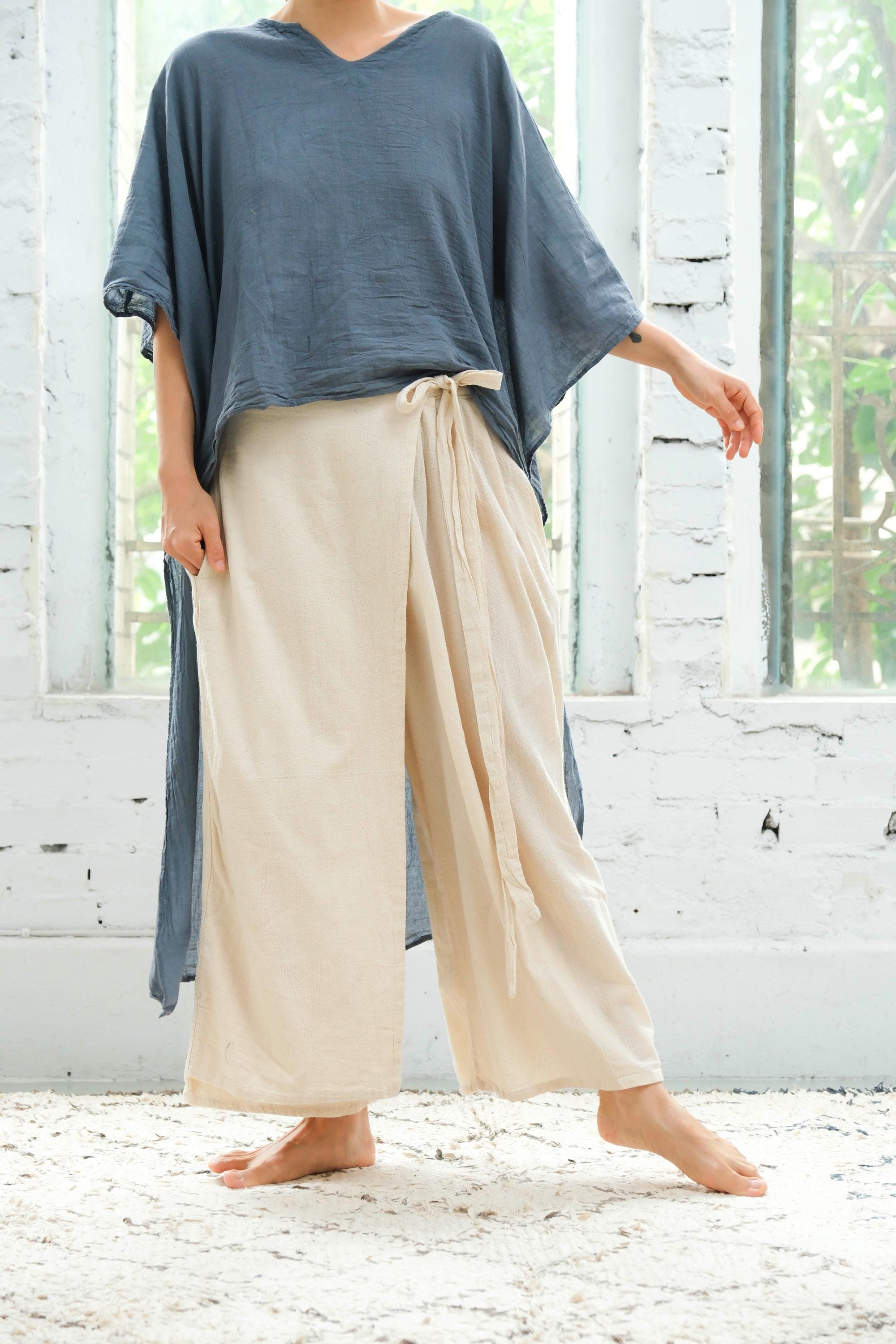 Tシャツ・カットソー Side fix tutu semi-wide pants beige Beige Wrap Front Wide-leg Pants With Side Tie - Relaxed Fit