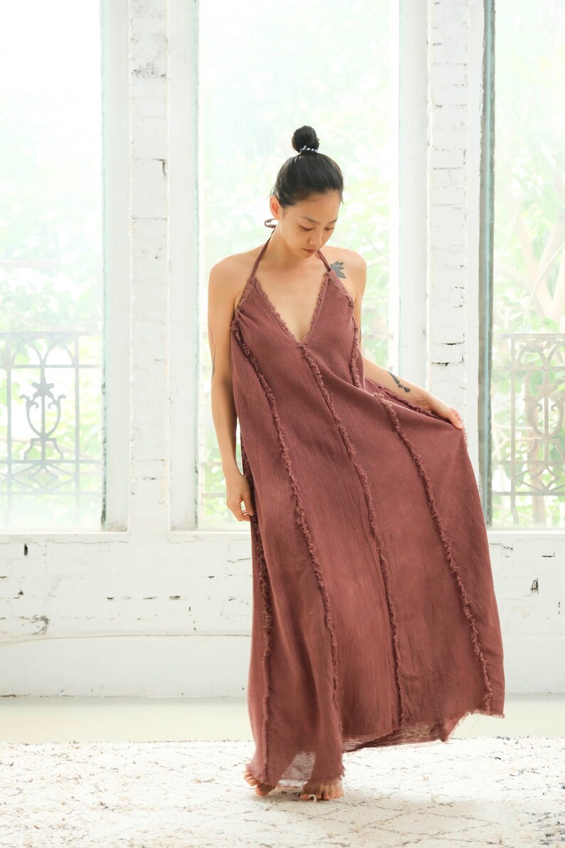BRUSHED ORGANIC HEMP Side Slit Maxi Dress
