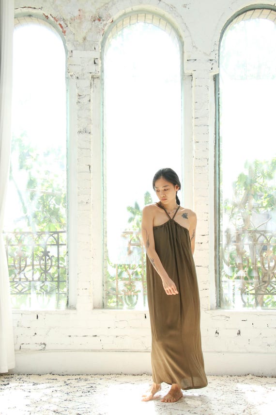chinese dress ladies Women's Bohemian Spring Sleeveless Grey Halter Maxi Dress