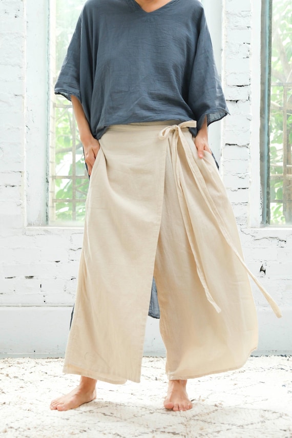 Tシャツ・カットソー SOFTY WOOL STRING WRAP SKIRT PANTS BEIGE Beige Wrap Front Wide-leg Pants With Side Tie - Relaxed Fit