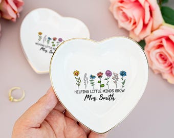 Teacher Personalized Ring Trinket Dish,Custom Helping Little Minds Grow Ring Dish,Thank You Teacher Gifts,Back to School,End of Year Gift