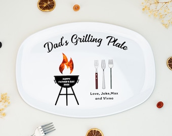 Personalized Dad's Grilling Plate,Custom BBQ Platter,Gift from Kids,Birthday Gifts for Papa,Daddy 2026,Grandpa Plate,Fathers Day Gift