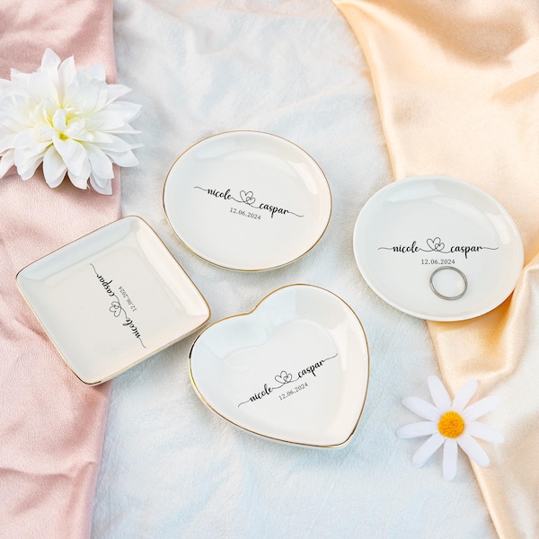 Engagement Jewelry Dish,Custom Wedding Jewelry Dish,Anniversary Gift for Her,Couple Gift,Engagement Ring Bowl from Friends,Women Ring Holder