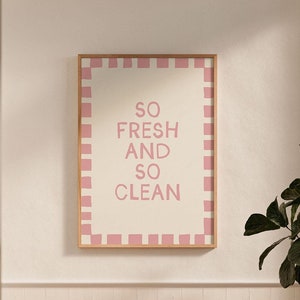 Impresión de baño tan fresco y tan limpio, póster tipográfico, impresión rosa pastel, impresión artística para baño, póster para baño