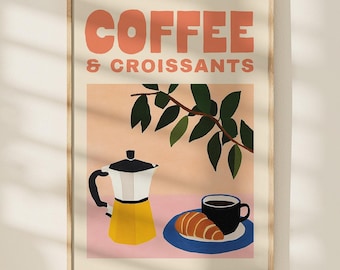 Coffee and Croissants Art Print: Kitchen & Dining Room Decor