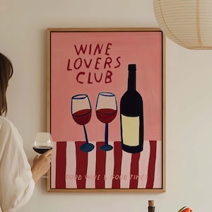 Wine Club Print Trendiges Küchendruckrosa Weinplakat