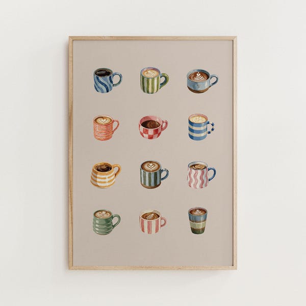 Impresión de café para cocina, tazas de café, arte de pared