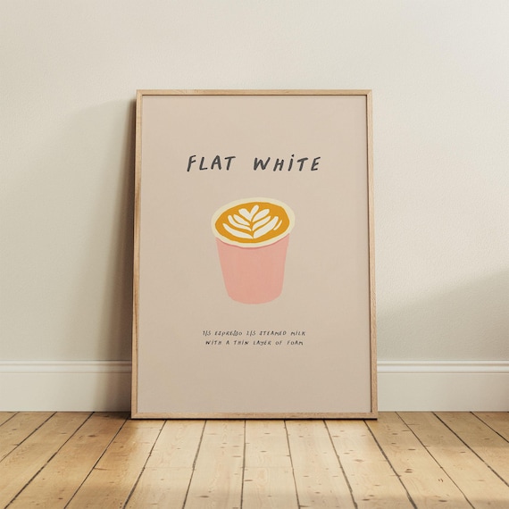 Flat White Coffee Art Print: Kitchen Cafe Decor