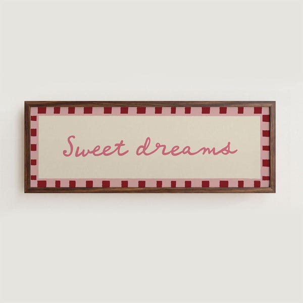 Sweet Dreams Wall Art Bedroom Print in Green, Pink, Red, Blue (unframed)