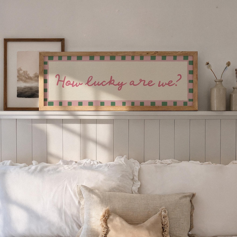 How Lucky Are We? Wall Art Wide Print Green Pink