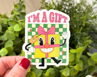 Holiday Sticker – Retro Present Kawaii Christmas Design