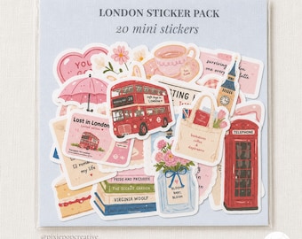 Pack d'autocollants Londres : 20 mini autocollants sur le thème du voyage, des monuments et des livres au Royaume-Uni