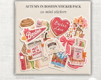 Pack d'autocollants d'automne de Boston : 20 mini autocollants de voyage d'automne en Nouvelle-Angleterre