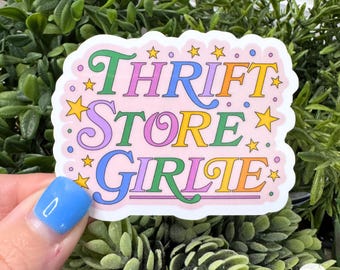 Sticker pour fille de friperie | Cadeau rétro coloré pour amoureux