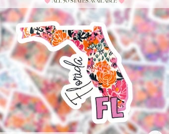 autocollant floral d'état | Choisissez votre état | Décalcomanie en vinyle imperméable