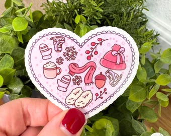 Pink Heart Sticker - Cozy Winter Design